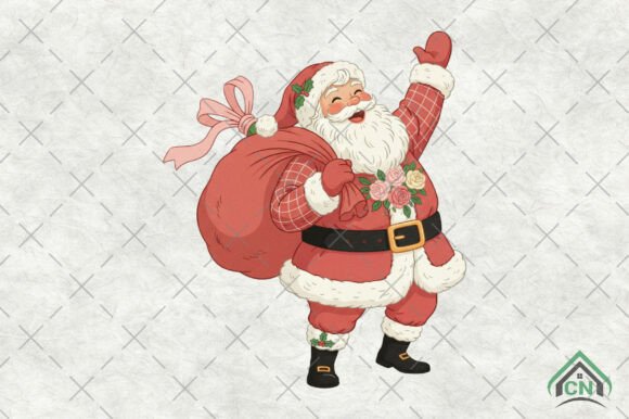 Faux Embroidery Joyful Santa Claus PNG