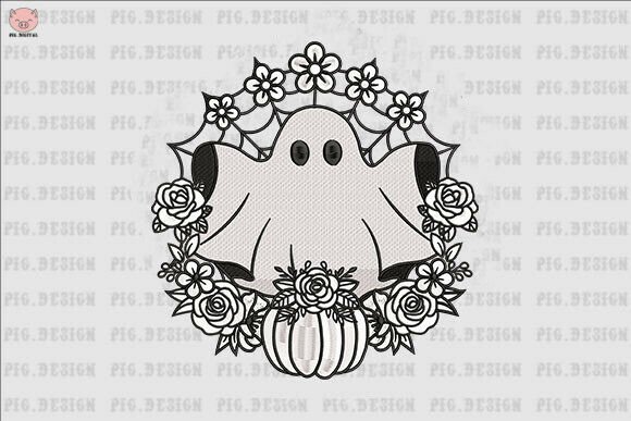 Floral Ghost with Crown Embroidery Design