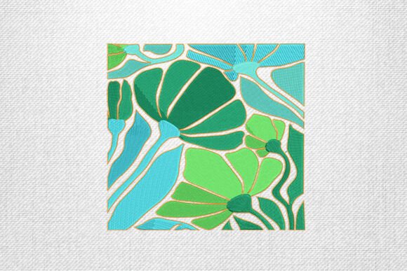 Green Blue Abstract Floral Embroidery