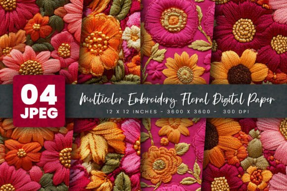 Multicolor Embroidery Floral Digital