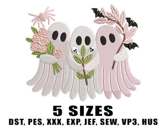 Pastel Ghost Trio Embroidery Design