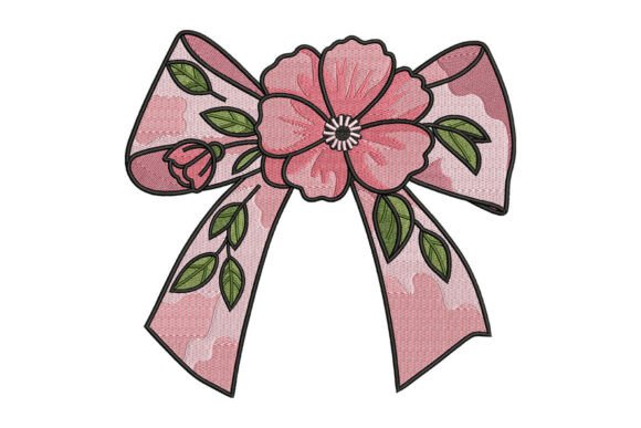 Pink Flower Bow Embroidery