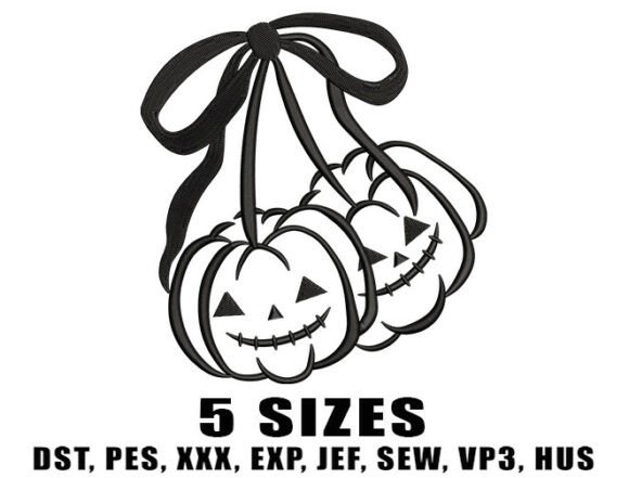 Pumpkin Cherries Bow Embroidery Design