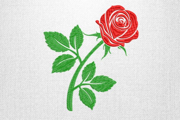 Red Rose Stem Embroidery Design