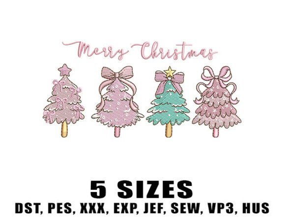 Romantic Pink Tree Embroidery Design