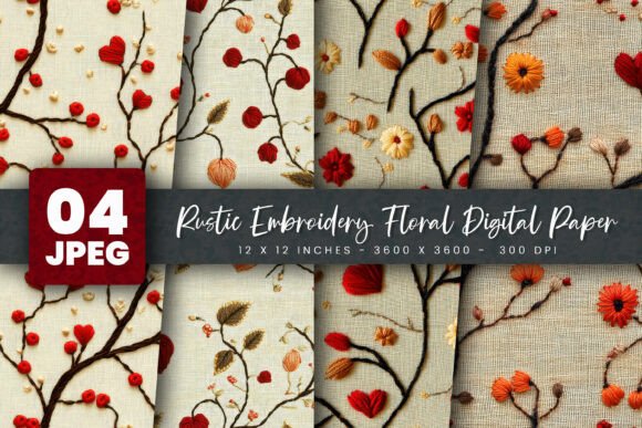 Rustic Embroidery Floral Digital Paper