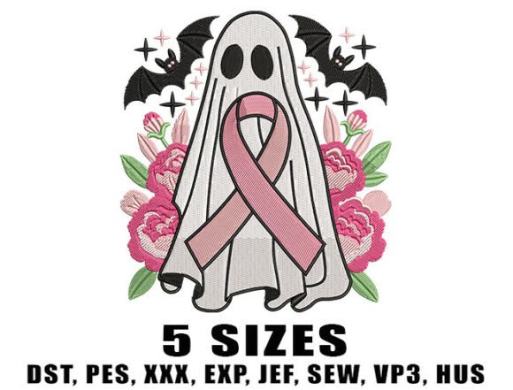 Support Cancer Ghost Embroidery Design